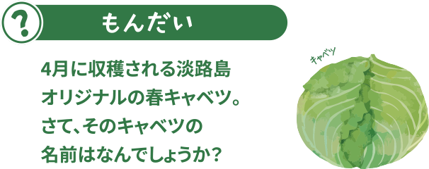 4月に収穫されるあわじ島オリジナルの春キャベツ。さて、そのキャベツの名前はなんでしょうか？